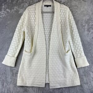 Brixon Ivy Cardigan Womens Medium Cream Open Front Textured Knit Pockets (1419)